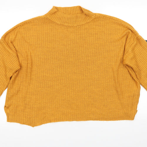 Primark Womens Gold High Neck  Acrylic Pullover Jumper Size XL   - Buttons down arms Soft texture