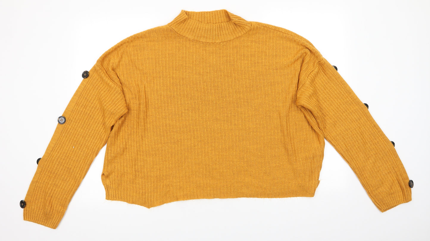 Primark Womens Gold High Neck  Acrylic Pullover Jumper Size XL   - Buttons down arms Soft texture