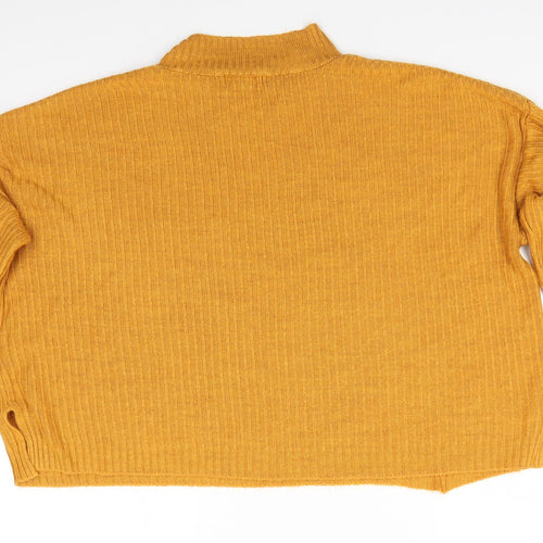 Primark Womens Gold High Neck  Acrylic Pullover Jumper Size XL   - Buttons down arms Soft texture