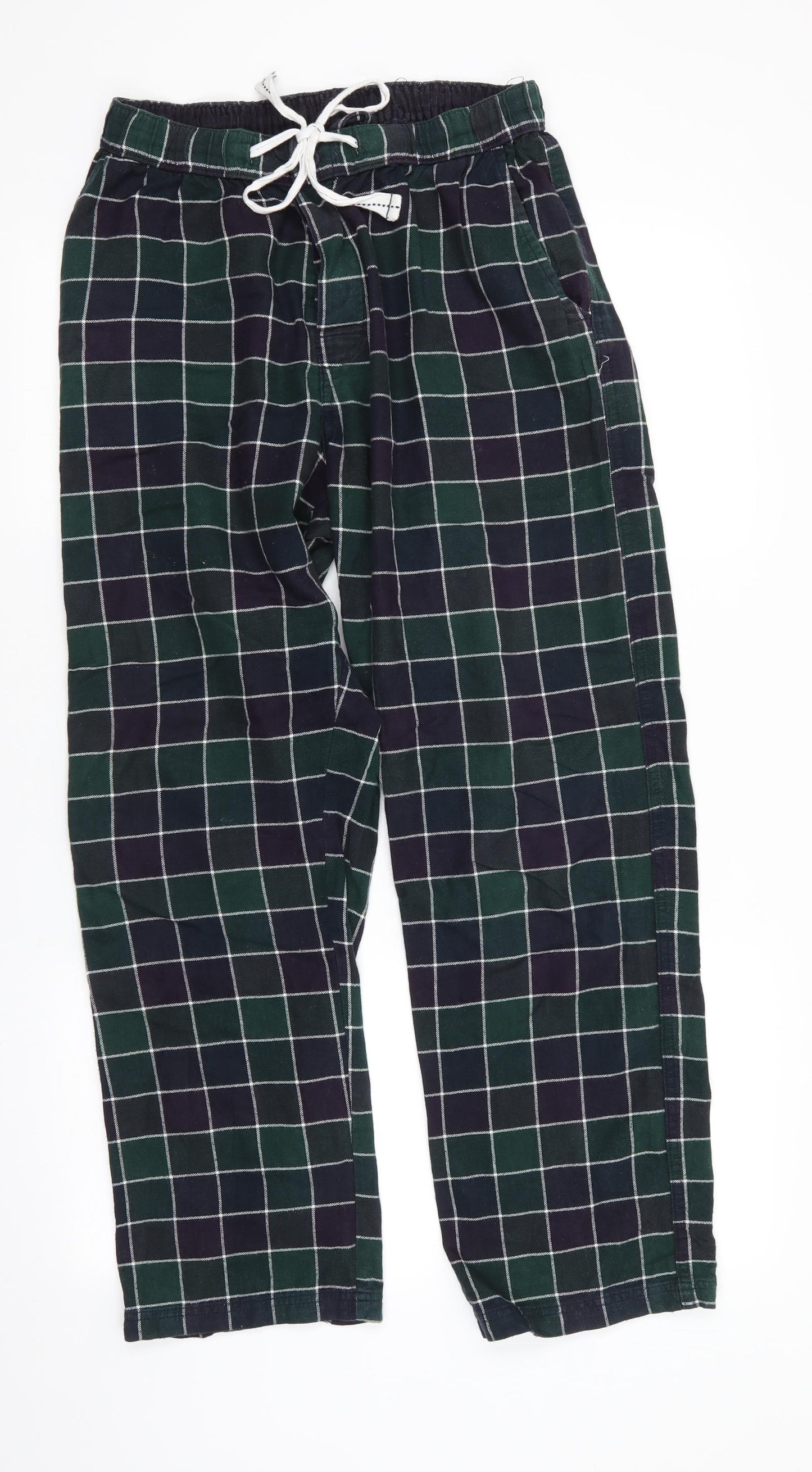 H&M Mens Green Check Cotton  Pyjama Pants Size M   - Elastic Waist with Drawstring Dark green Purple Navy White Checks