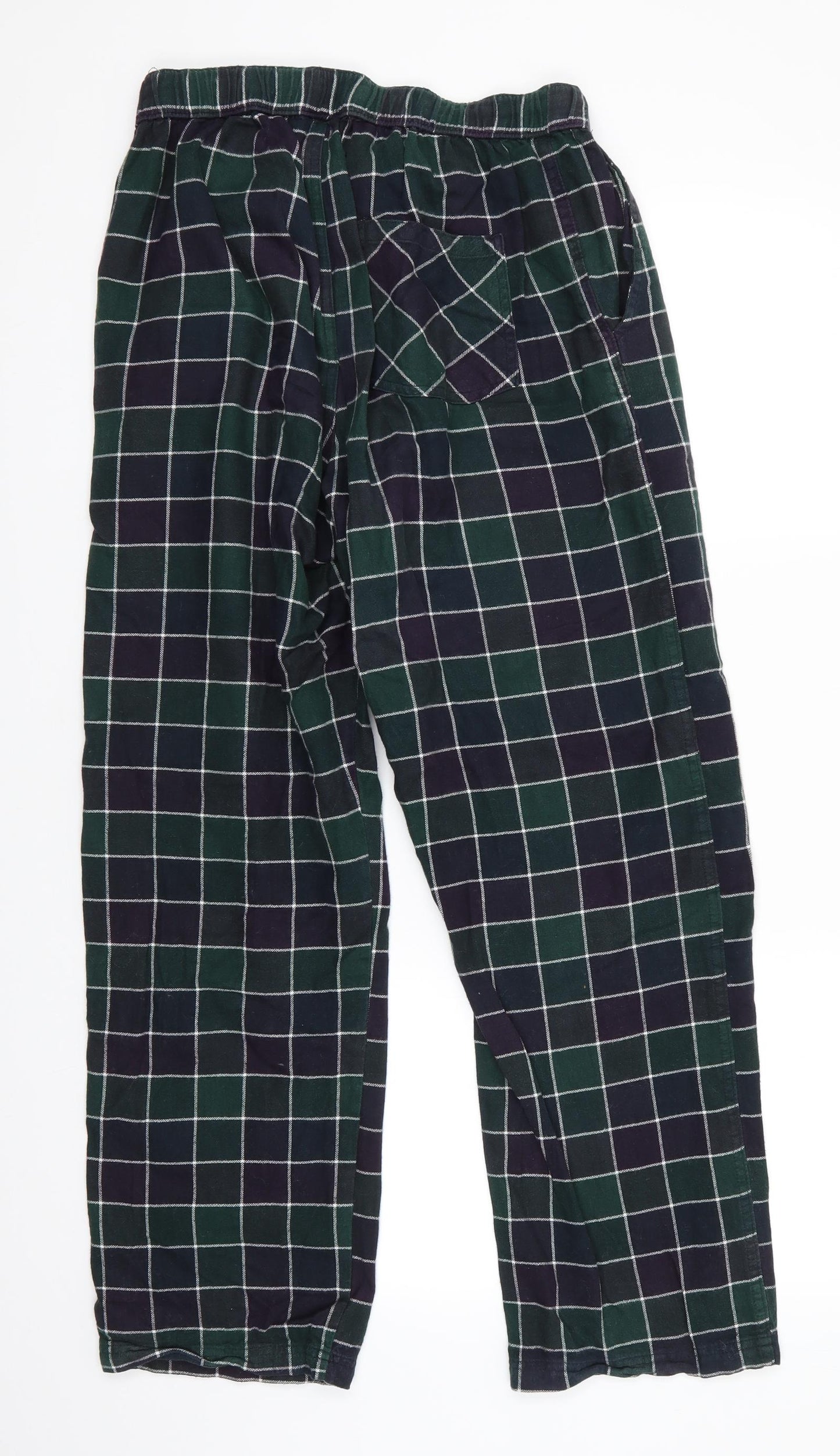 H&M Mens Green Check Cotton  Pyjama Pants Size M   - Elastic Waist with Drawstring Dark green Purple Navy White Checks