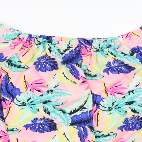 PEP & CO Womens Pink Floral Polyester Basic Blouse Size 16 Off the Shoulder - Pink Blue Yellow Elasticated Hem and Neckline