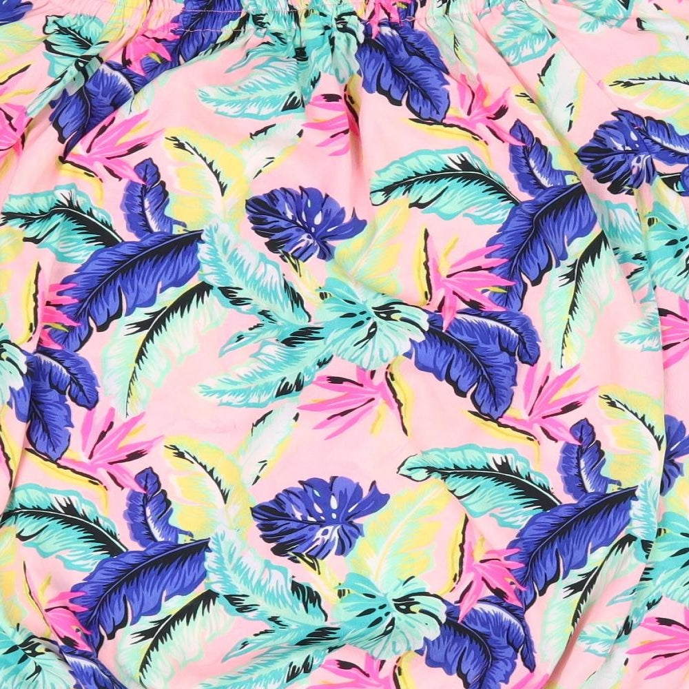 PEP & CO Womens Pink Floral Polyester Basic Blouse Size 16 Off the Shoulder - Pink Blue Yellow Elasticated Hem and Neckline