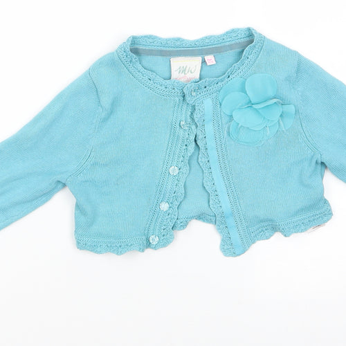 MW Butterfly Girl Girls Blue Round Neck Floral Cotton Cardigan Jumper Size 5-6 Years   - Faux Flower - Turquoise