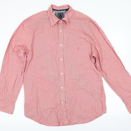 Maine Mens Orange Striped Cotton  Button-Up Size M Collared  - Terracotta