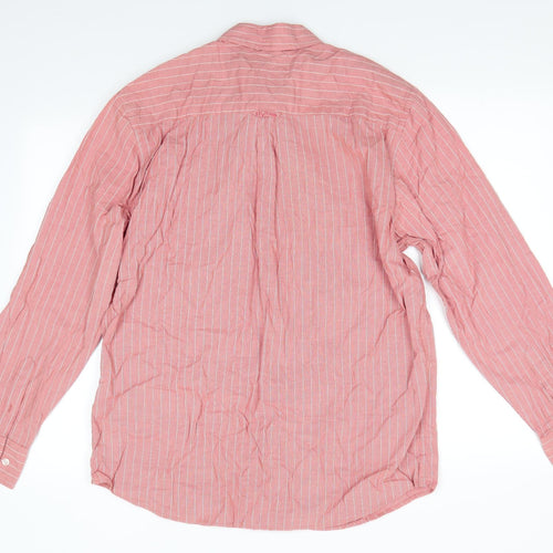 Maine Mens Orange Striped Cotton  Button-Up Size M Collared  - Terracotta