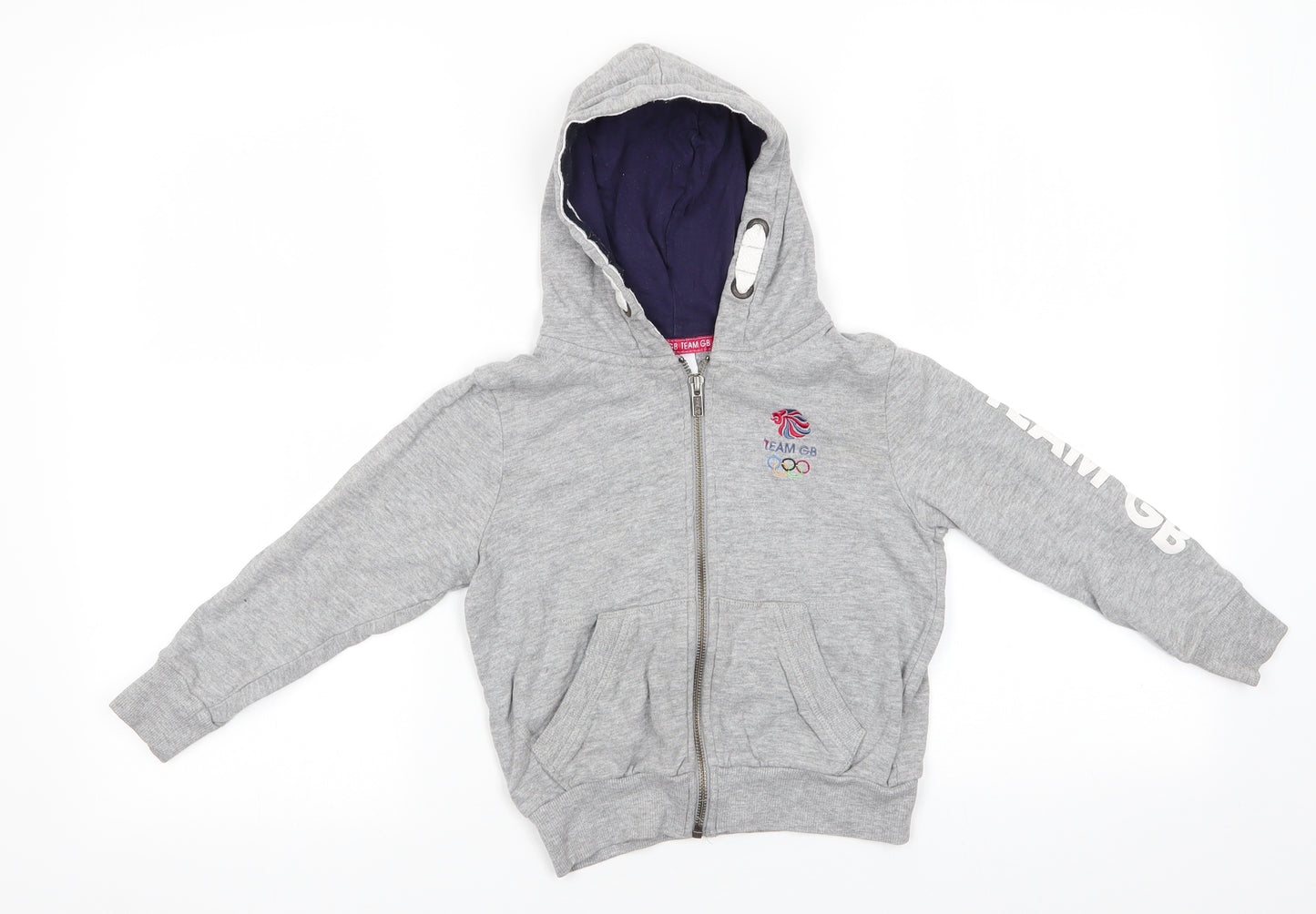 Team GB Boys Grey  Cotton Full Zip Hoodie Size 5-6 Years   - Team GB