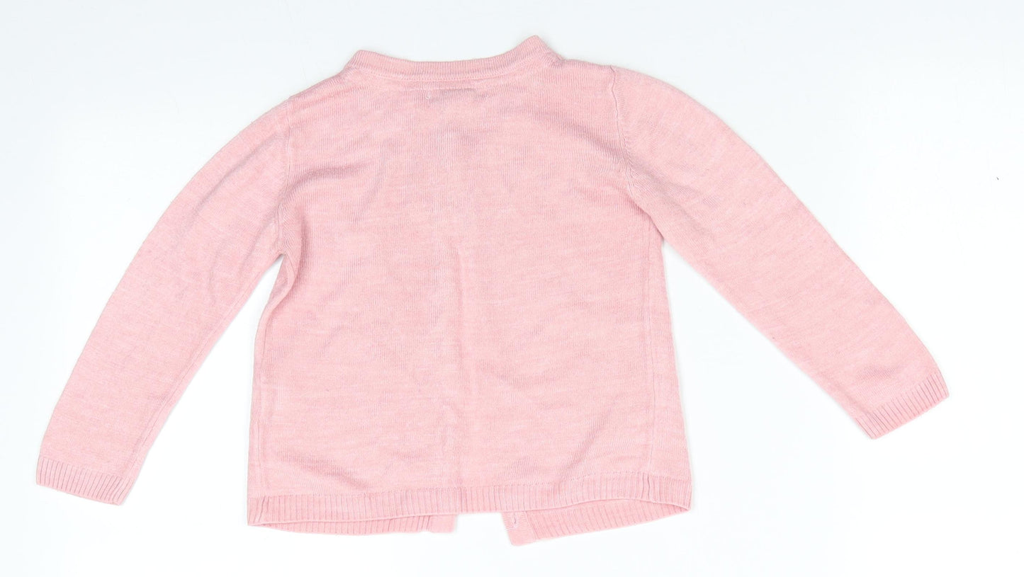 Primark Girls Pink Round Neck  Acrylic Cardigan Jumper Size 2-3 Years   - Glittery Buttons