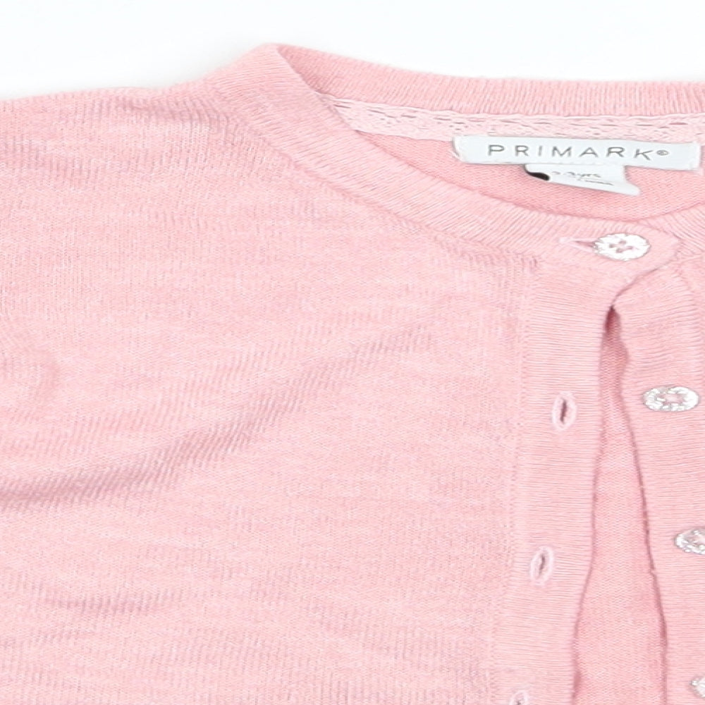 Primark Girls Pink Round Neck  Acrylic Cardigan Jumper Size 2-3 Years   - Glittery Buttons
