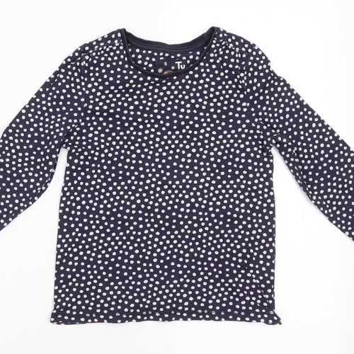 TU Girls Blue Polka Dot Cotton Tunic Casual Size 7 Years Round Neck  - White Polka Dots