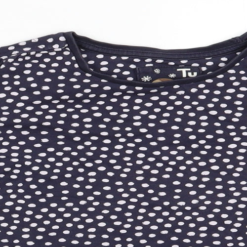 TU Girls Blue Polka Dot Cotton Tunic Casual Size 7 Years Round Neck  - White Polka Dots