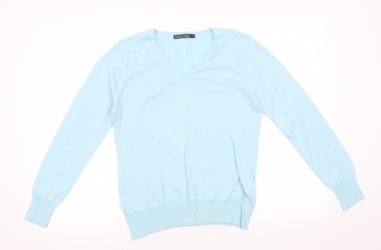 Wool Overs Womens Blue V-Neck  Silk Pullover Jumper Size M   - Pale Blue