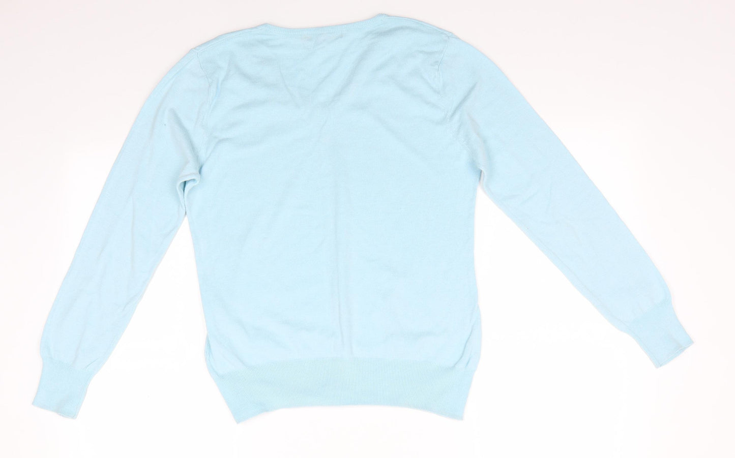 Wool Overs Womens Blue V-Neck  Silk Pullover Jumper Size M   - Pale Blue