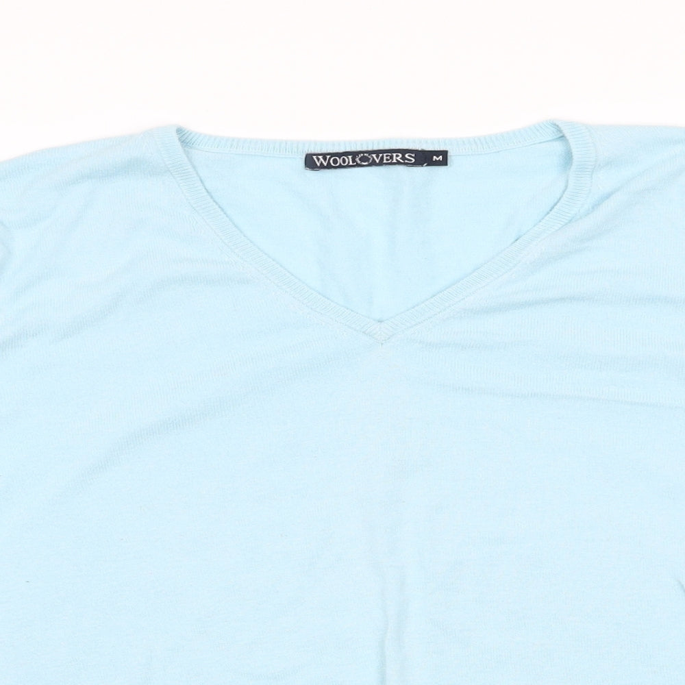 Wool Overs Womens Blue V-Neck  Silk Pullover Jumper Size M   - Pale Blue