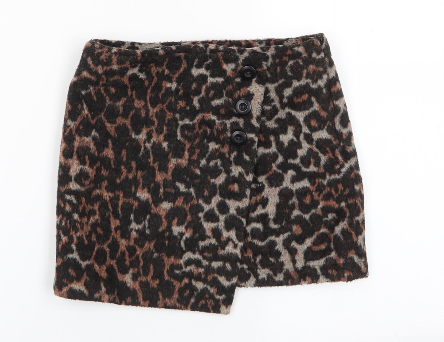 NEXT Girls Brown Animal Print Polyester A-Line Skirt Size 7 Years  Regular  - Side Zip Wrap Effect Front