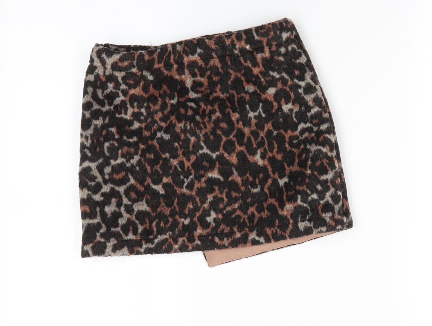 NEXT Girls Brown Animal Print Polyester A-Line Skirt Size 7 Years  Regular  - Side Zip Wrap Effect Front