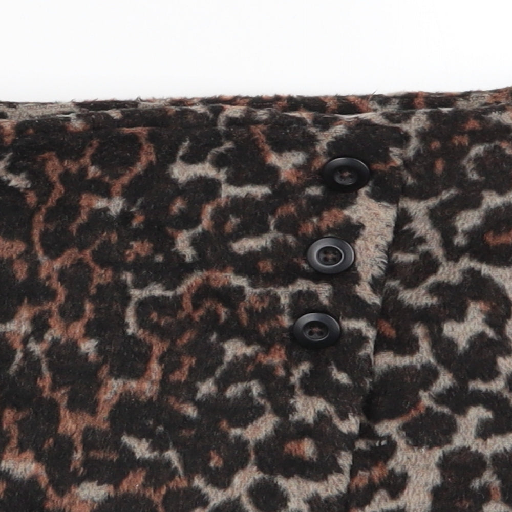 NEXT Girls Brown Animal Print Polyester A-Line Skirt Size 7 Years  Regular  - Side Zip Wrap Effect Front