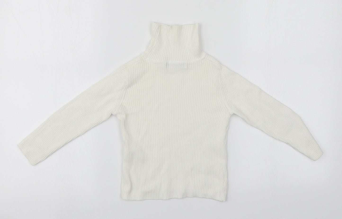 George Girls White Roll Neck  Cotton Pullover Jumper Size 2-3 Years