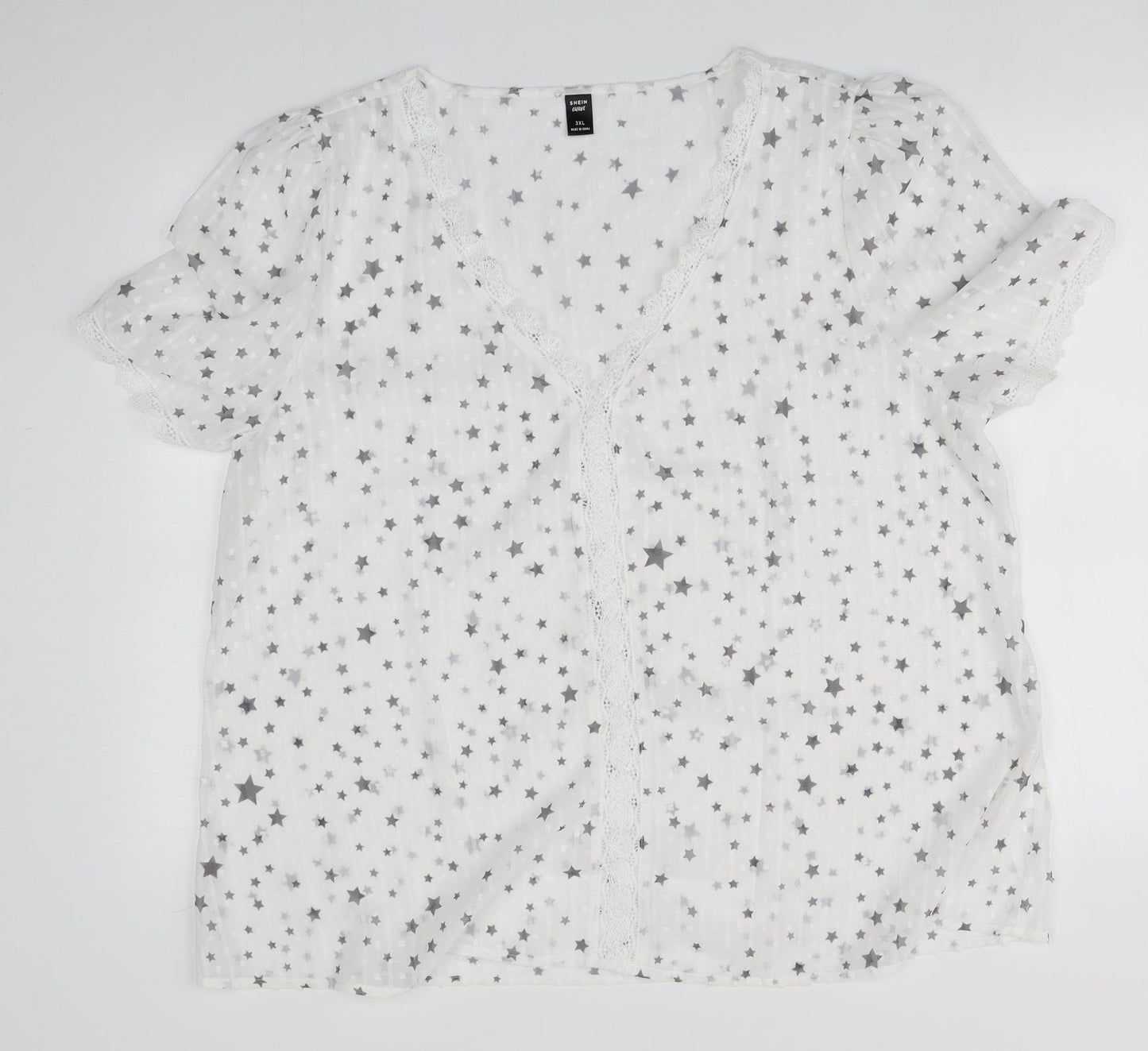 SheIn Womens White Geometric Cotton Top Pyjama Top Size 3XL