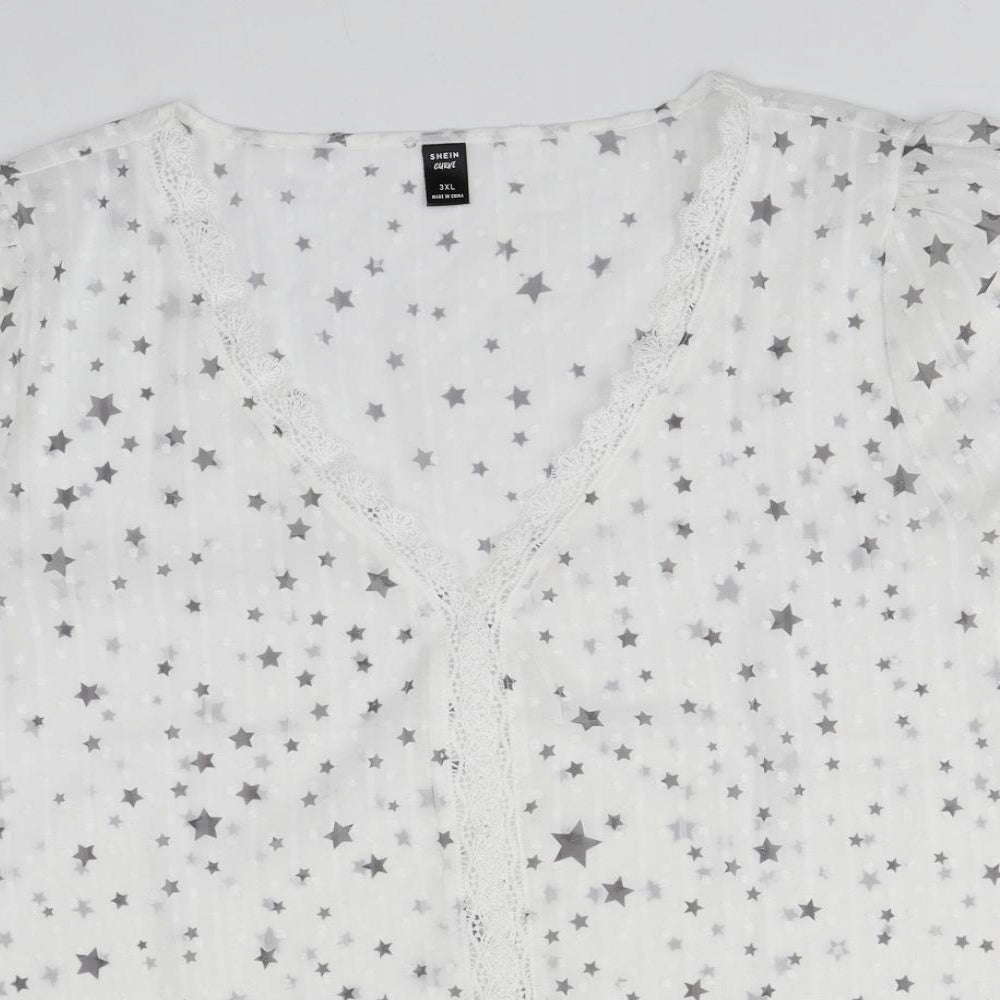 SheIn Womens White Geometric Cotton Top Pyjama Top Size 3XL