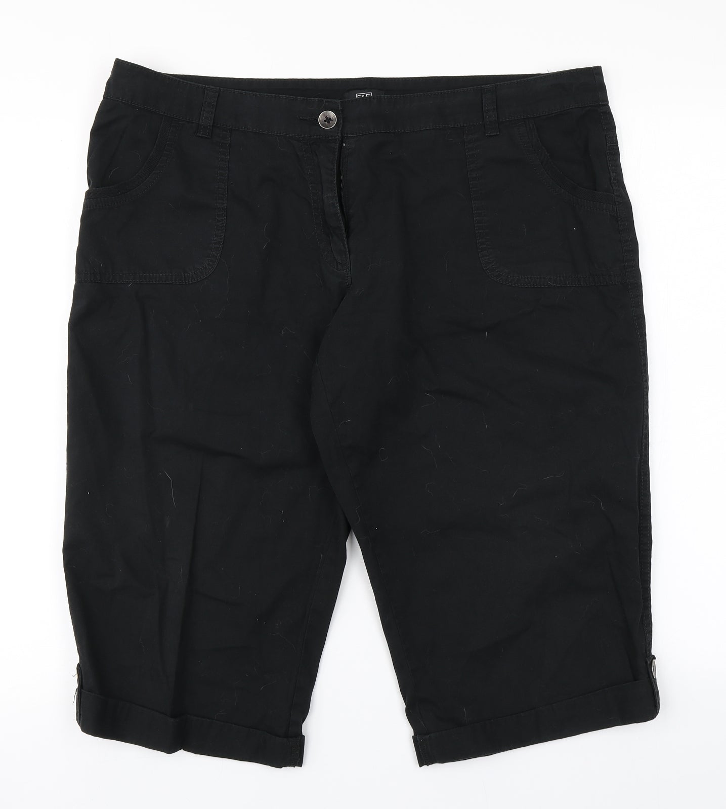 F&F Womens Black  Cotton Cargo Shorts Size 16 L17 in Regular