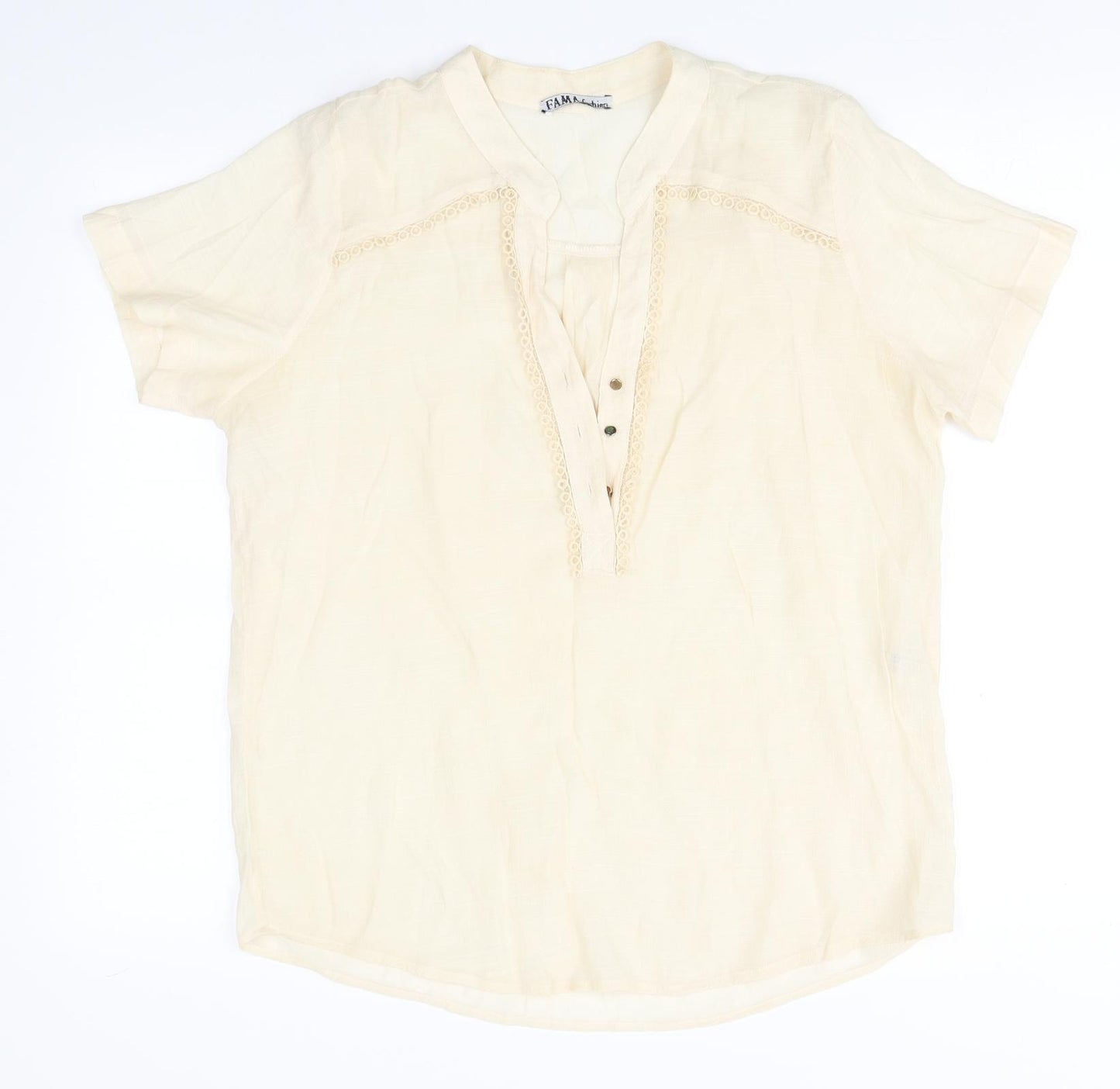 Preworn Womens Beige  Viscose Basic Blouse Size M Round Neck