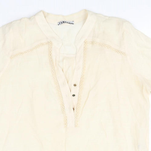 Preworn Womens Beige  Viscose Basic Blouse Size M Round Neck