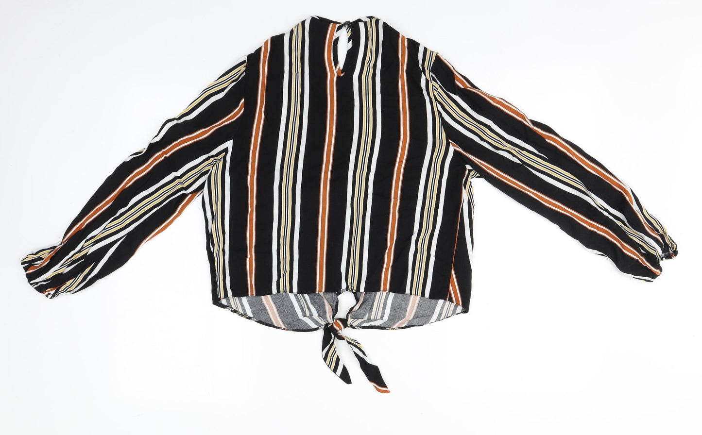 New Look Womens Black Striped Viscose Basic Blouse Size 12 Round Neck