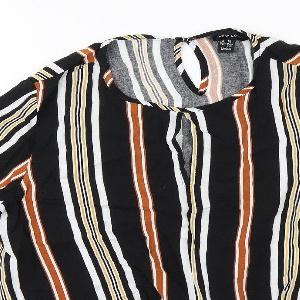 New Look Womens Black Striped Viscose Basic Blouse Size 12 Round Neck