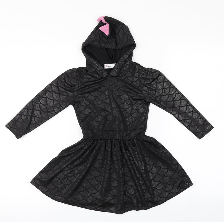 Jinxing Girls Grey Geometric Cotton A-Line Size 6-7 Years Crew Neck