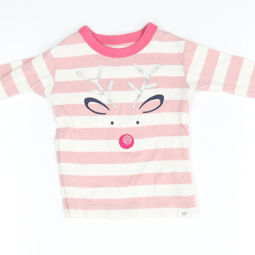 Gap Baby White Striped Cotton Pullover Jumper Size 12-18 Months   - Reindeer