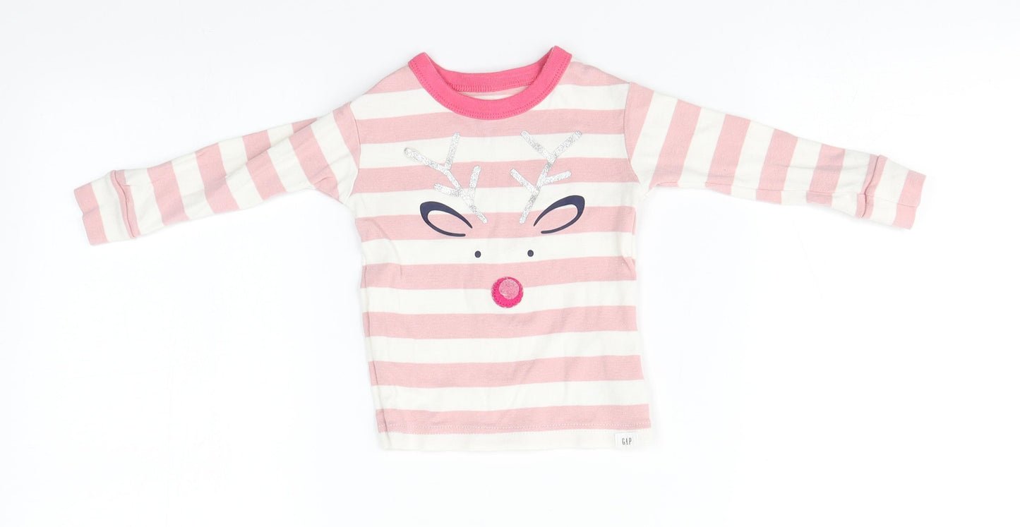 Gap Baby White Striped Cotton Pullover Jumper Size 12-18 Months   - Reindeer