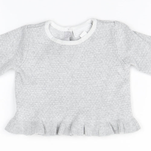 Preworn Girls Grey  Cotton Pullover Jumper Size 3-6 Months