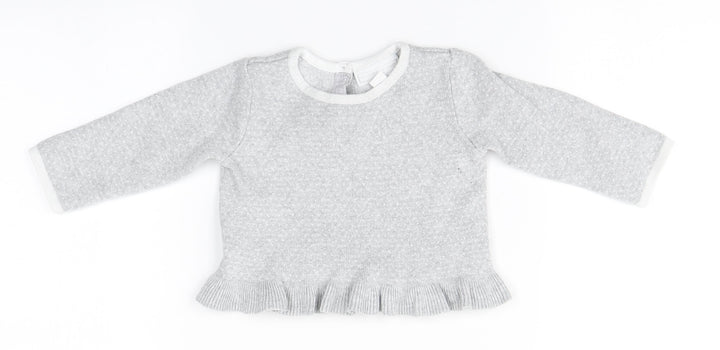 Preworn Girls Grey  Cotton Pullover Jumper Size 3-6 Months