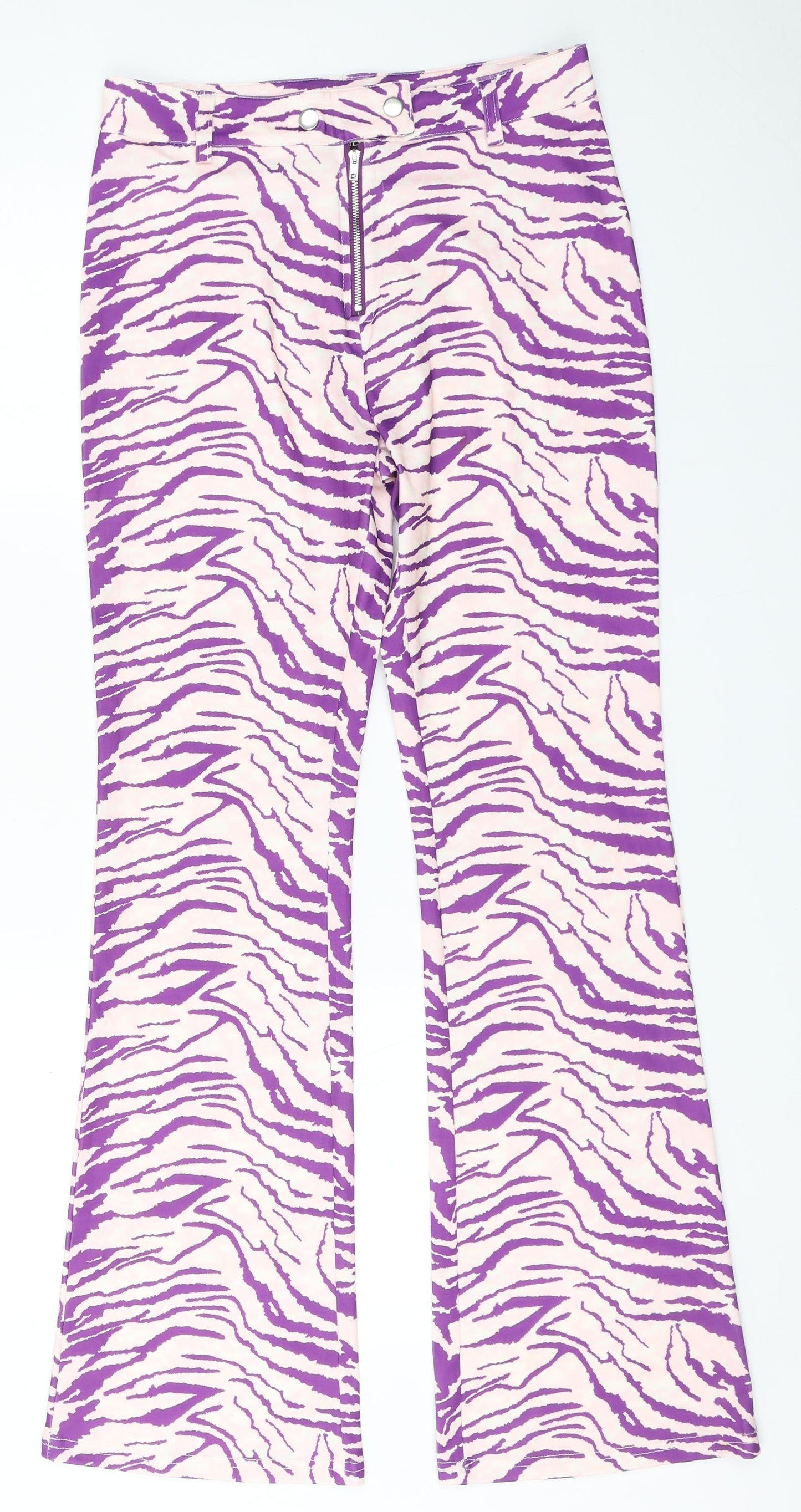 Cider Womens White Animal Print Cotton Trousers  Size L L30 in Regular