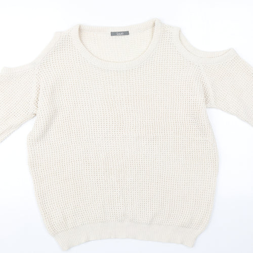 South Womens Ivory Round Neck  Acrylic Pullover Jumper Size 16