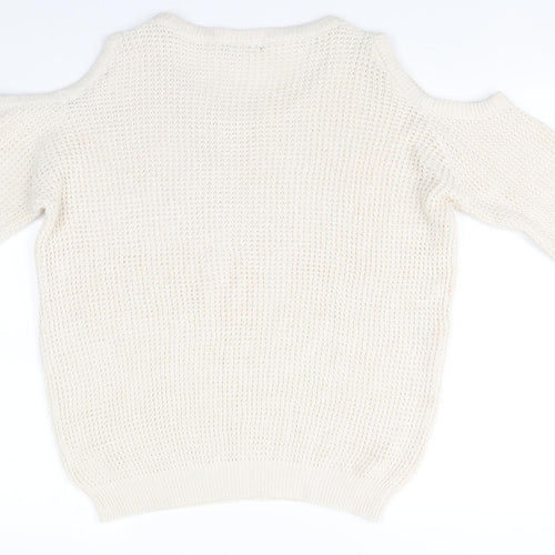 South Womens Ivory Round Neck  Acrylic Pullover Jumper Size 16