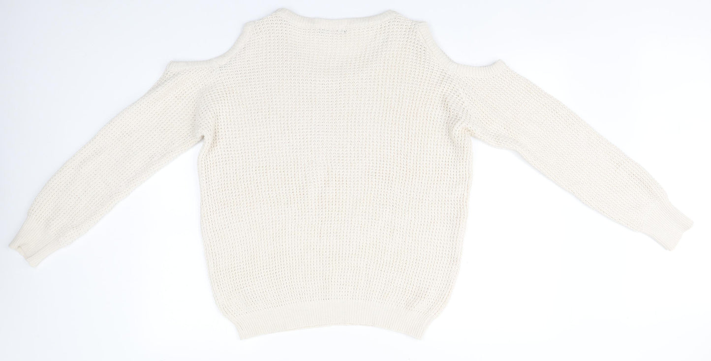 South Womens Ivory Round Neck  Acrylic Pullover Jumper Size 16