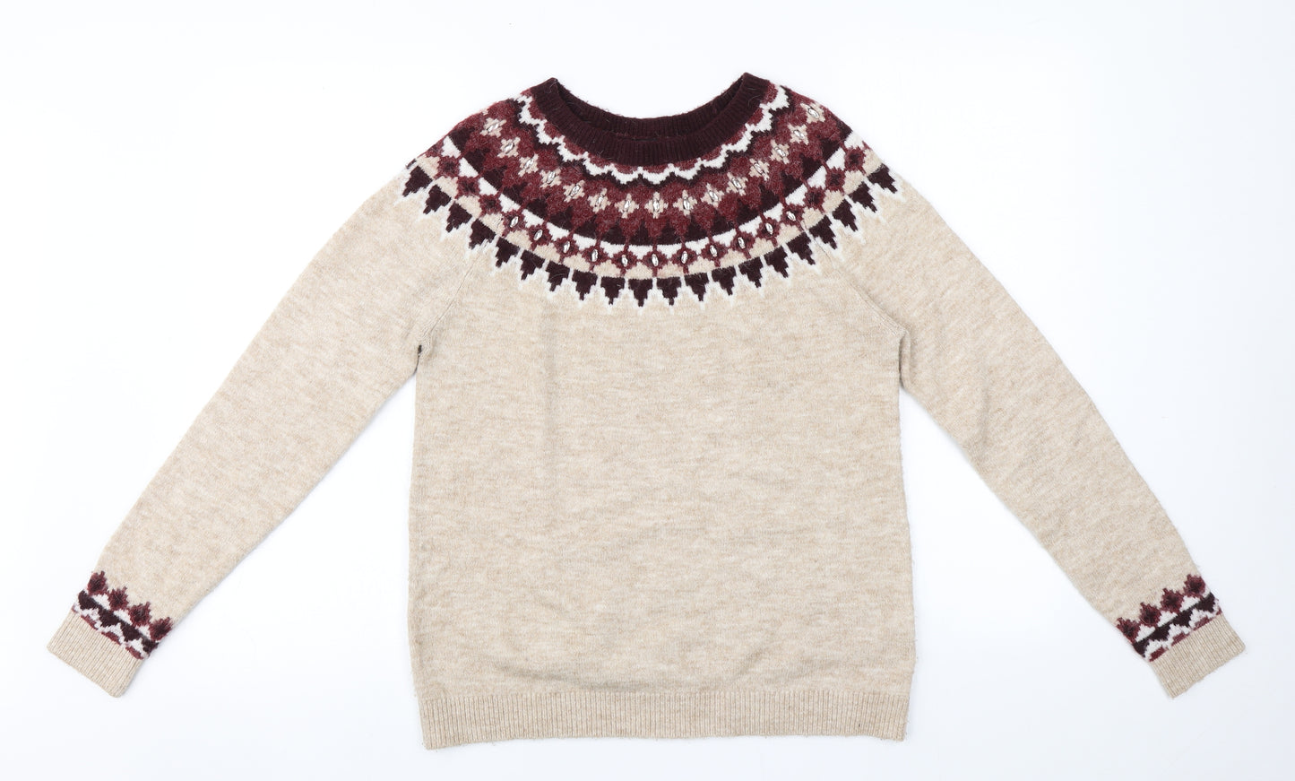 Dorothy Perkins Womens Beige Round Neck  Acrylic Pullover Jumper Size 8