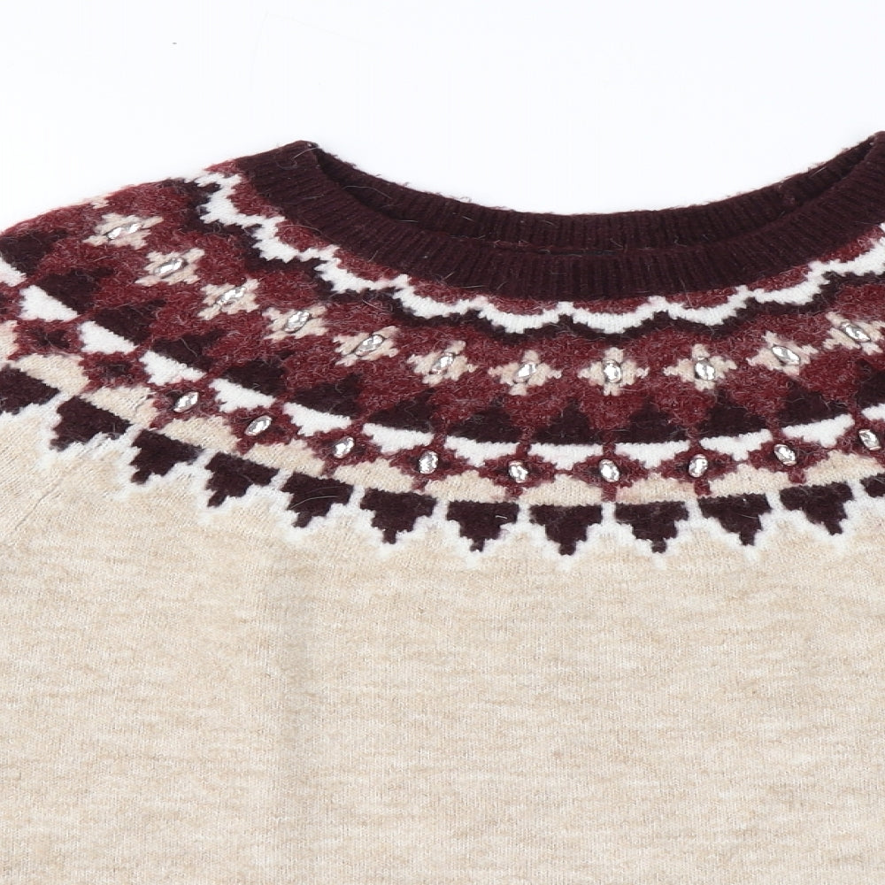 Dorothy Perkins Womens Beige Round Neck  Acrylic Pullover Jumper Size 8