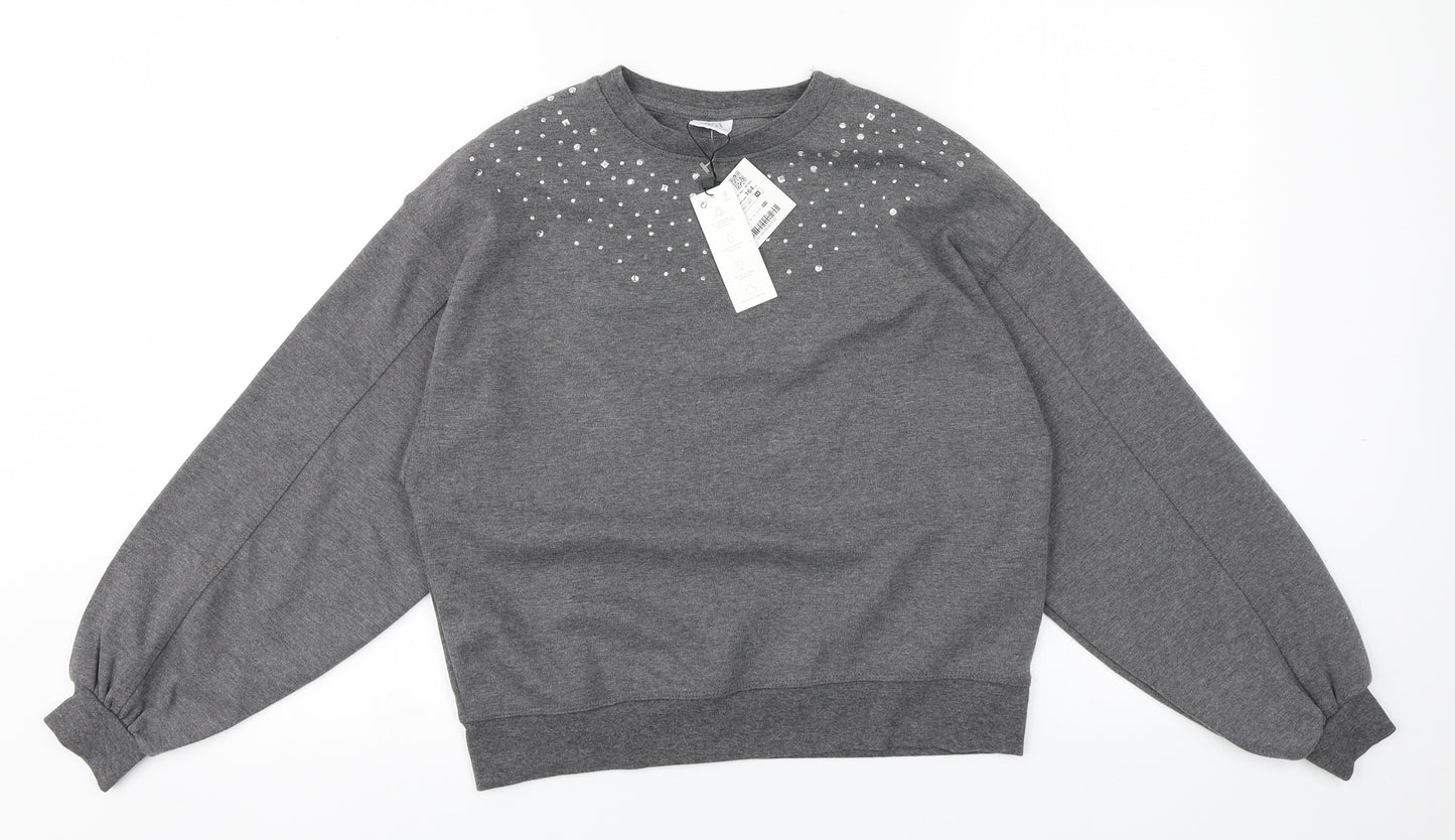 Zara Girls Grey Round Neck  Polyester Pullover Jumper Size 13-14 Years