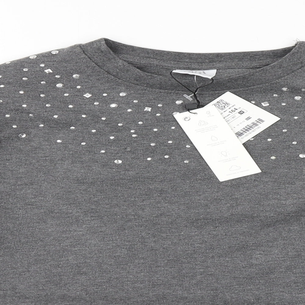 Zara Girls Grey Round Neck  Polyester Pullover Jumper Size 13-14 Years