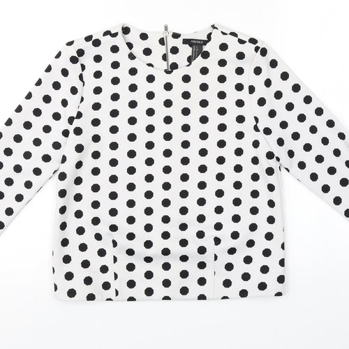 FOREVER 21 Womens White Round Neck Geometric  Full Zip Jumper Size S