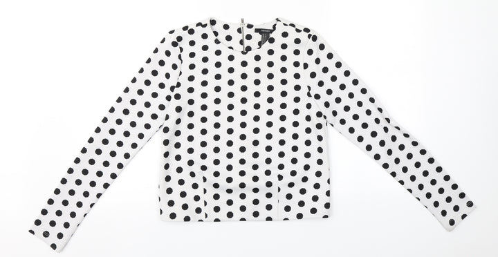 FOREVER 21 Womens White Round Neck Geometric  Full Zip Jumper Size S