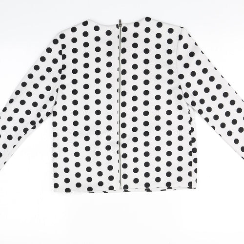 FOREVER 21 Womens White Round Neck Geometric  Full Zip Jumper Size S
