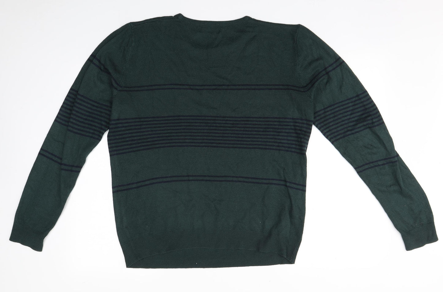 Cedar Wood State Mens Brown Round Neck Striped Acrylic Pullover Jumper Size M