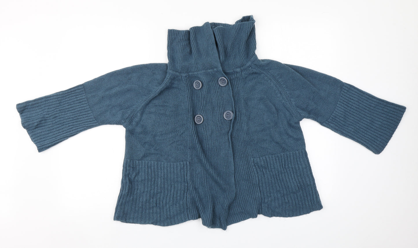 Preworn Womens Blue Roll Neck  Acrylic Cardigan Jumper Size M