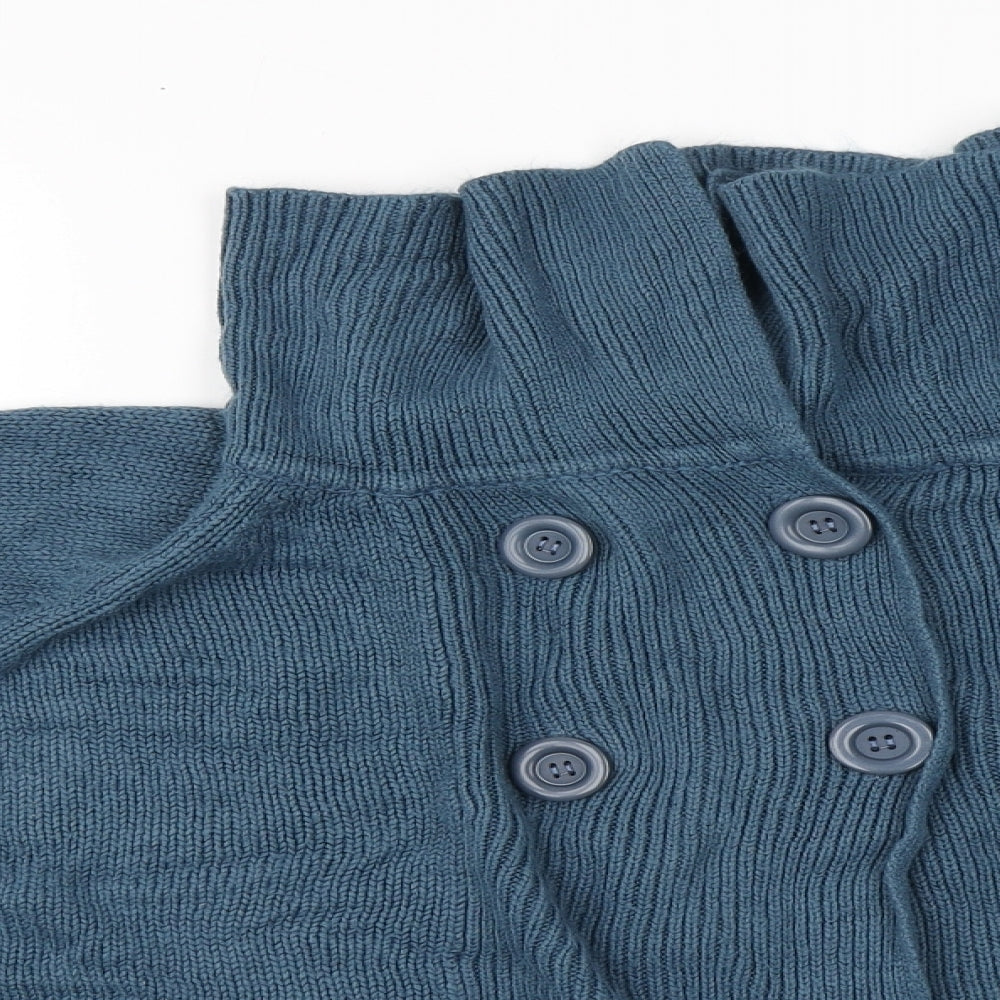 Preworn Womens Blue Roll Neck  Acrylic Cardigan Jumper Size M