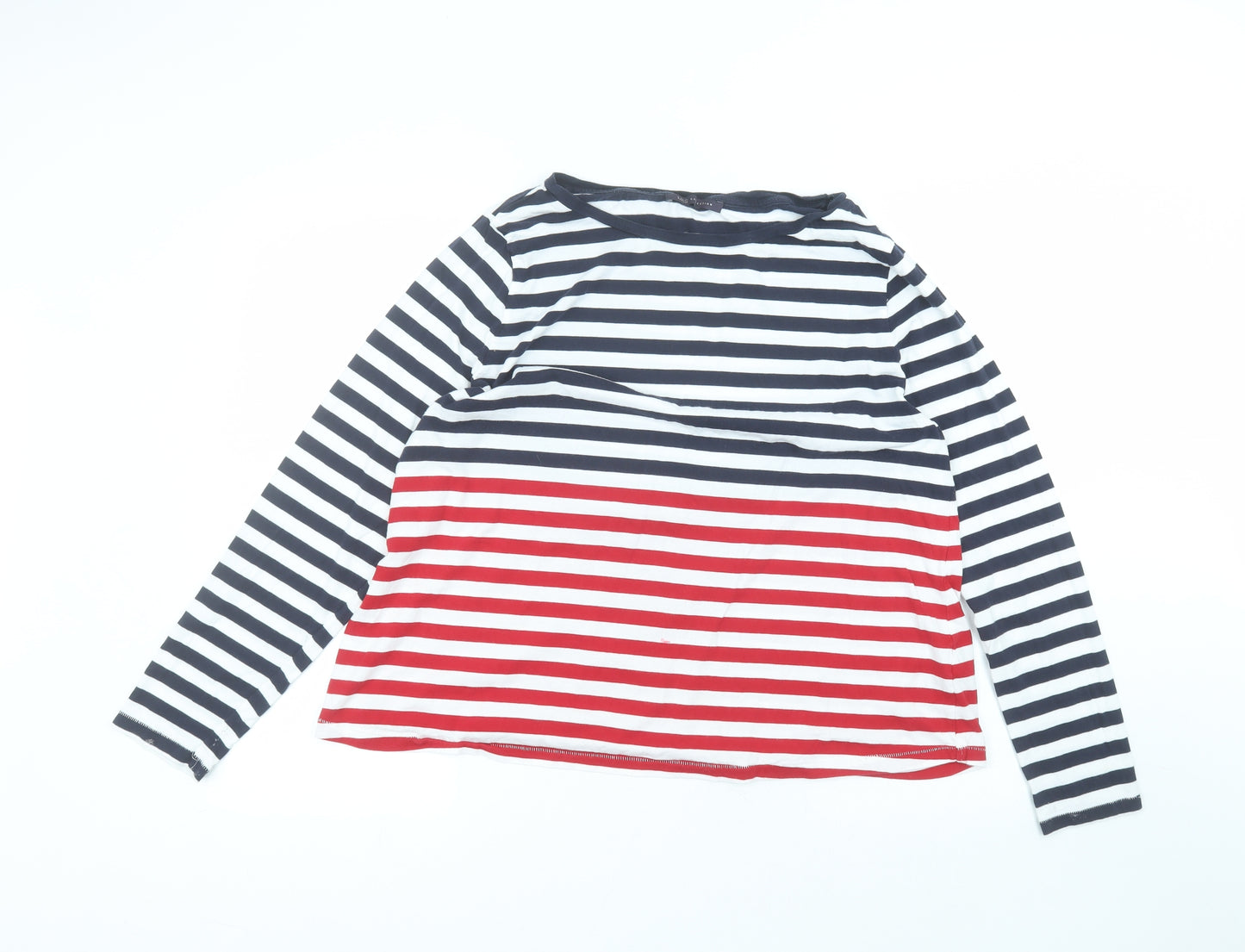 Marks and Spencer Womens White Striped Cotton Basic T-Shirt Size 18 Round Neck