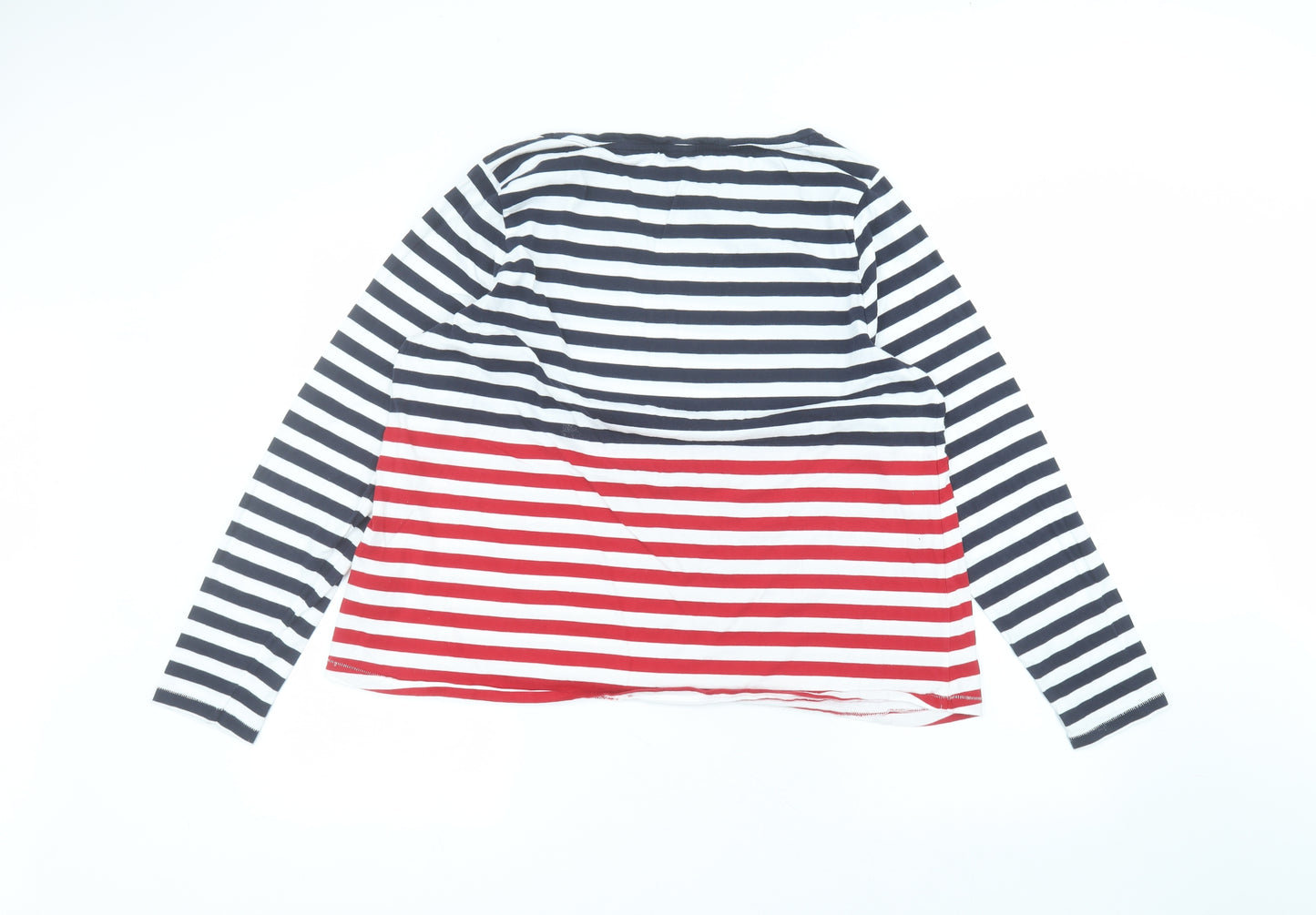 Marks and Spencer Womens White Striped Cotton Basic T-Shirt Size 18 Round Neck